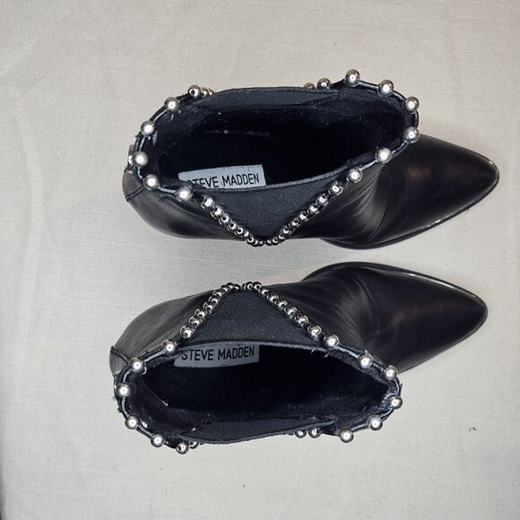 Steve Madden Cade Black Leather Studded Boots - Size 6 - Picture 6 of 8